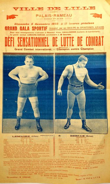 null Wrestling/Boxing/ E.Deriaz/Pacome/Lille /Rarissime poster recto-verso. This...
