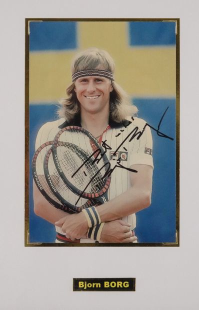 null 
Tennis/Bjorn BORG/ Photo couleur jaunie (18x12) avec une authentique signature...