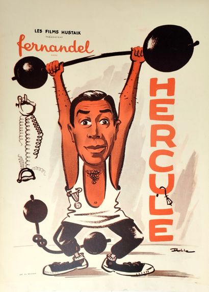 null Haltérophilie/Cinéma/Fernandel. Affiche de Behle (?) pour "Hercule", et la diffusion...