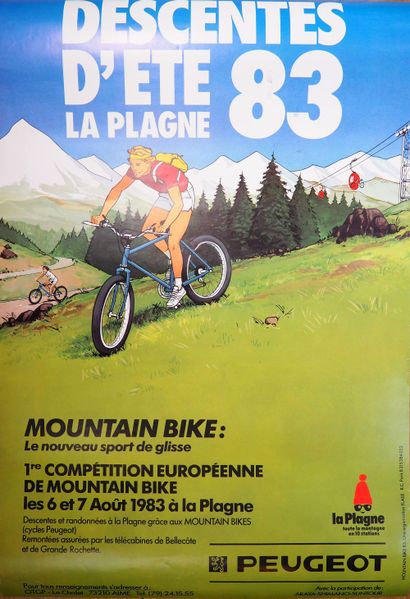 null Cycling/Descente/Mountain Bike/La Plagne. Rare color poster of the very beginning...