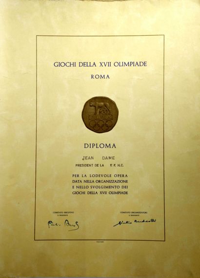 Jeux Olympiques/Rome, été 1960/ Diplôme officiel...