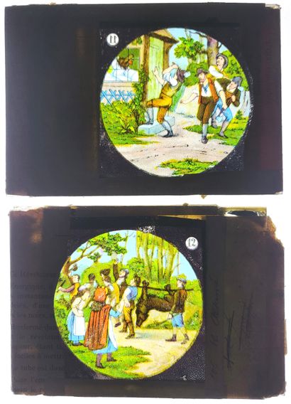 null 
MAGIC LANTern / "Red Riding Hood's Tale" : complete set of 12 glass plates...