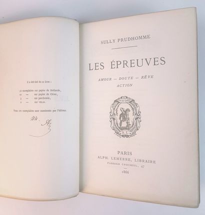 null Sully PRUDHOMME / "Les Epreuves", Paris Alphonse Lemerre 1866, first edition,...