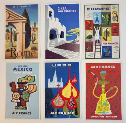 null AIR FRANCE Années 50-60 / Suite de 17 cartes postales vintages illustrées des...