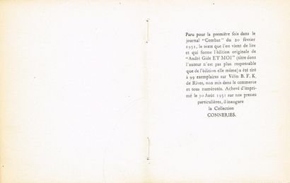 null Marcel JOUHANDEAU (1888-1979, écrivain) / « André Gide et Moi », Ed. Conneries,...