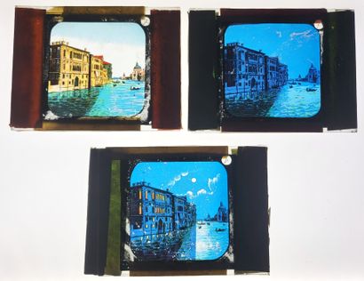 null MAGIC LANTERN / "Night and Day": suite of 5 glass plates for magic lantern projection,...