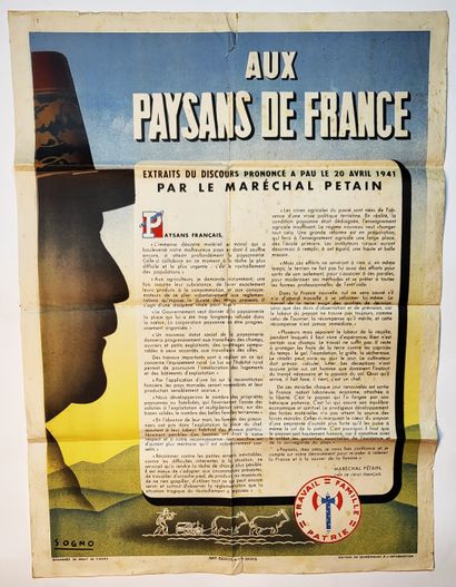 null VICHY ERA - APRIL 20, 1941 - "To the Peasants of France" / Poster illustrated...