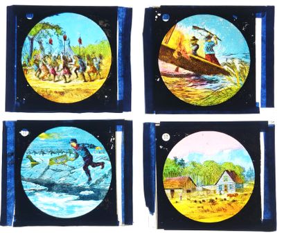 null MAGIC LANTERN / "Journey to Canada" : rare complete set of 12 glass plates for...