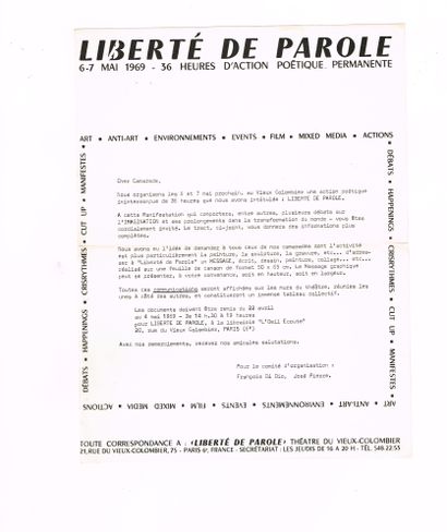 null AVANT-GARDE 1969 – « Liberté de Parole » / Plaquette-tract (4 p in-4) éditée...