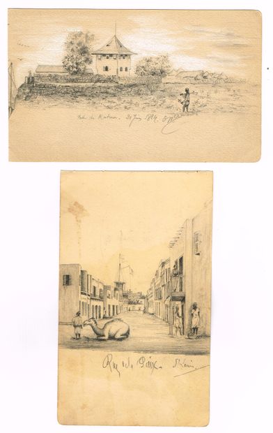 null AFRIQUE 1884-1885 / Suite de 10 dessins originaux d’un explorateur, la plupart...