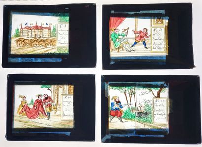 null MAGIC LANTERN / "The Adventures of Mr. Framboisy": series of 17 glass plates...