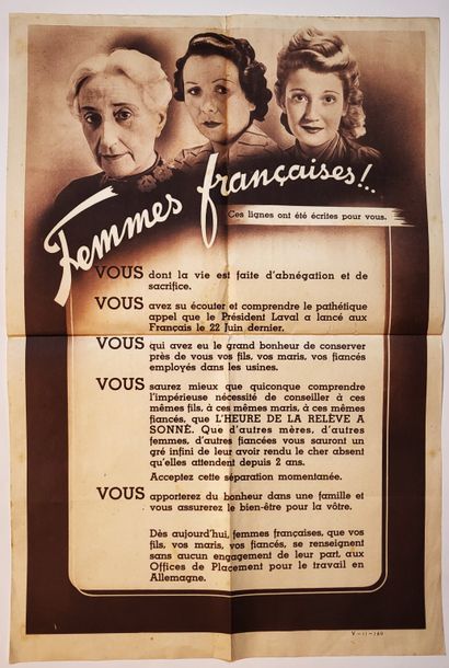 null EPOQUE VICHY 1942 / Affiche « Femmes françaises !.. » placardée pour convaincre...