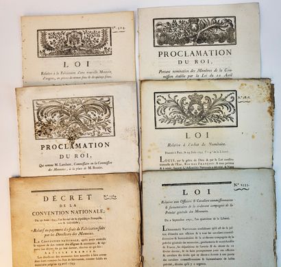 null MONNAIES – Révolution / Ensemble de 9 imprimés 1791-1793 (Imprimerie Royale...