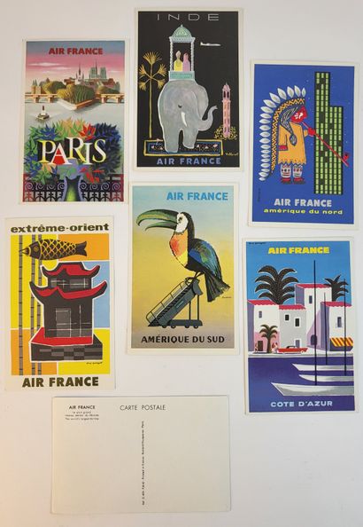 null AIR FRANCE Years 50-60 / Suite of 17 vintage postcards illustrated with the...