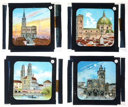 null MAGIC LANTER / "The European Cathedrals": series of 12 glass plates for magic...