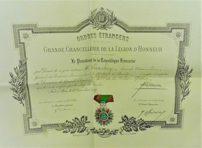 null TUNISIE - Ordre du NICHAN IFTIKAR / Diplôme de Grand Cordon décerné le 7 mai...