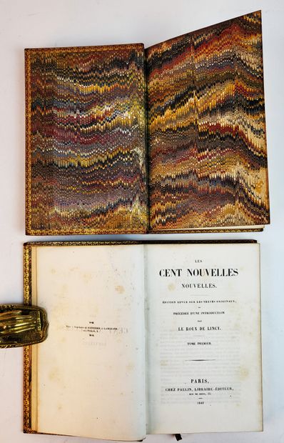 null BINDING SIGNED LARDIERE / "Les Cent Nouvelles" by Le Roux de Lincy, Paris Paulin...