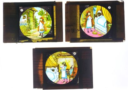 null 
MAGIC LANTern / "Red Riding Hood's Tale" : complete set of 12 glass plates...