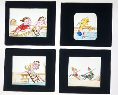 null MAGIC LANTERN / "Caricature Comique": series of 10 glass plates for magic lantern...