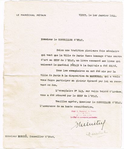 null [Maréchal PÉTAIN] / Livre « Paris au Maréchal » de 1942, exemplaire du Vice-Président...