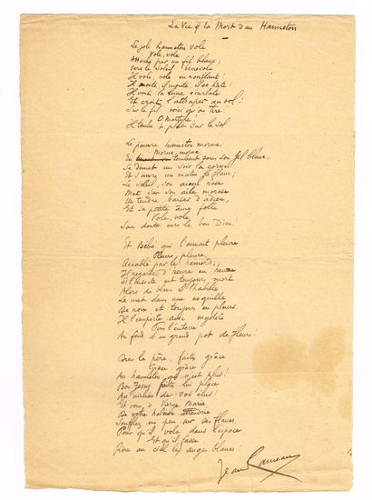 null LANDES (40) – Jean RAMEAU (Gaas 1858-1942, poète) / Manuscrit autographe signé...