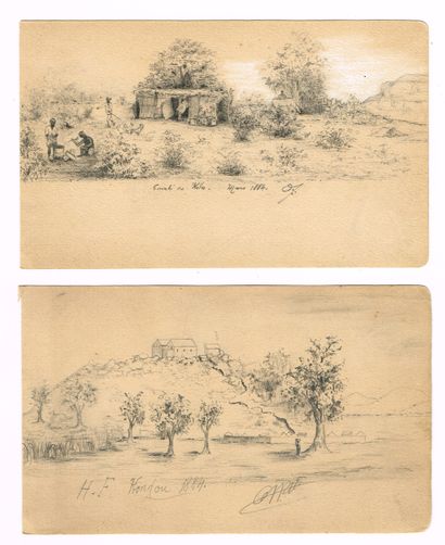 null AFRICA 1884-1885 / Suite of 10 original drawings of an explorer, most with a...