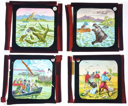 null MAGIC LANTERN / "History of the Slave Trade": rare complete set of 12 glass...