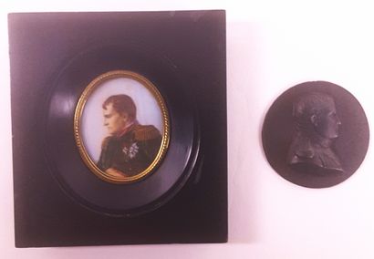 null NAPOLEON / Miniature painted on cardboard after Horace Vernet, XIX°, blackened...