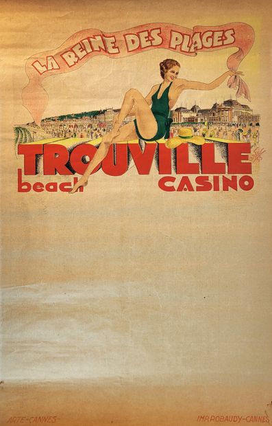 null TROUVILLE 1933 / Affiche vintage « Trouville Reine des Plages – Beach Casino »,...