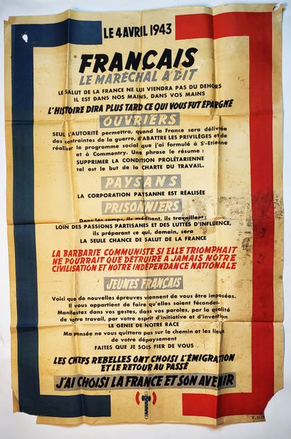 EPOQUE VICHY – 4 AVRIL 1943 / Affiche « Français...