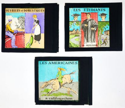 null LANTERNE MAGIQUE / « La Vie Américaine » : série complète de 13 plaques de verre...