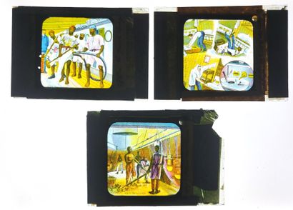 null LANTERNE MAGIQUE / « Le Voyage en Paquebot » : rare série de 10 plaques de verre...