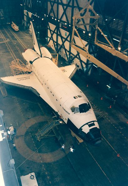 NASA NASA. Nice back view of the space shuttle ENDEAVOUR in the assembly hall. ENDEAVOUR...