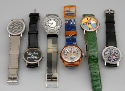 Un lot de 6 montres « artistes », provenant...
