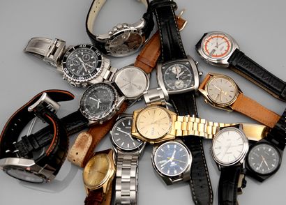 null "Seiko_x000B_Un lot de 14 montres Seiko en acier et plaqué or, majoritairement...