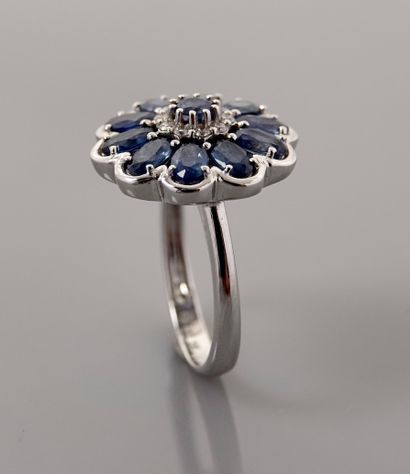 null Round ring in white gold, 750 MM, covered with sapphires total 3 carats and...