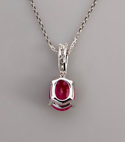 null Chain and pendant in white gold, 750 MM, adorned with an oval ruby weighing...