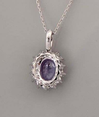 null Chain and pendant in white gold, 750 MM, adorned with an oval tanzanite weighing...
