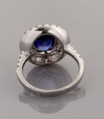 null Classic Pompadour ring in white gold, 750 MM, centered on an oval sapphire weighing...