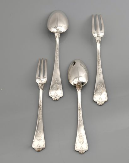 null PUIFORCAT, Set of 48 pieces in silver 925 MM, 12 table settings and 12 dessert...