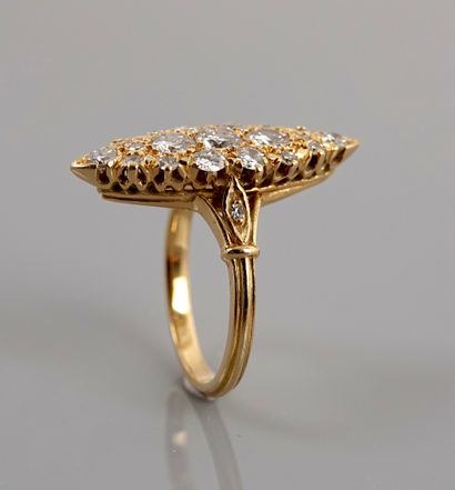 null Marquise ring in yellow gold, 750 MM, covered with diamonds between two diamond...