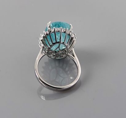 null 
Ring in white gold, 750 MM, set with an oval Paraiba tourmaline weighing 13.22...