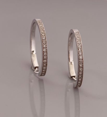 null White gold hoop earrings, 750 MM, highlighted with round diamonds, width 3 cm,...