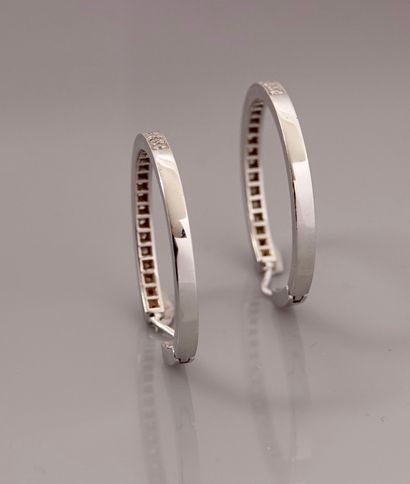 null White gold hoop earrings, 750 MM, highlighted with round diamonds, width 3 cm,...