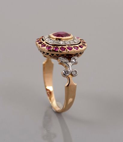 null Ring in 925MM vermeil, decorated with rubies and diamonds, size : 50, weight...