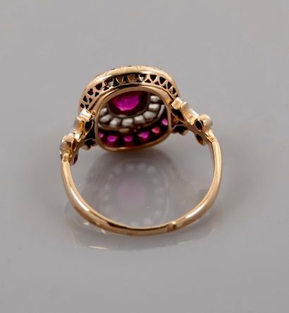 null Ring in 925MM vermeil, decorated with rubies and diamonds, size : 50, weight...