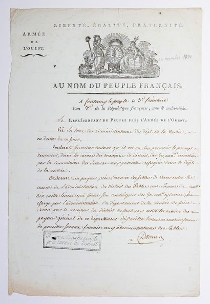 null VENDÉE. FONTENAY-LE-PEUPLE (Revolutionary name of Fontenay-le-Comte) on 3 Frimaire...