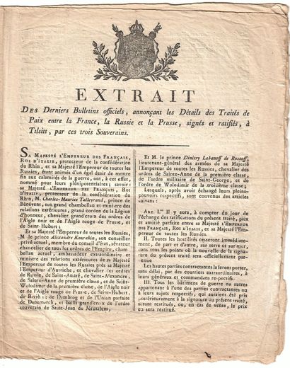 null PEACE OF TILSIT between FRANCE, RUSSIA and PRUSSIA.
Bulletin printed 4 pages...
