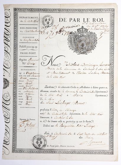null GOLDEN COAST. 1828. Royal passport delivered to COULMIER-LESEC (21), November...