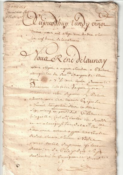 null MAINE ET LOIRE. 1718 - INVENTORY of a House made in CHALONNES SUR LOIRE of March...